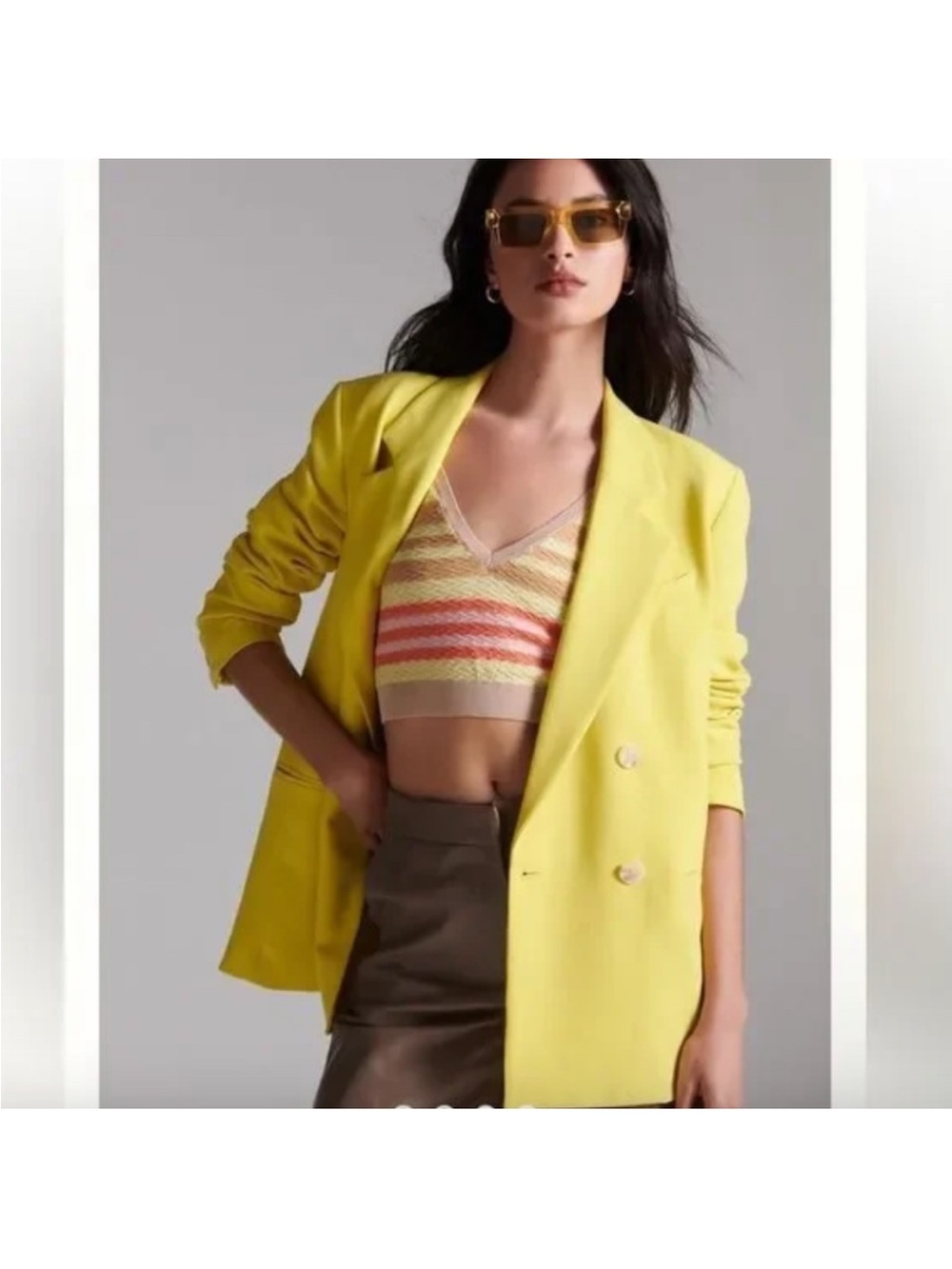 Anthropologie Bright Yellow Double-Breasted Blazer